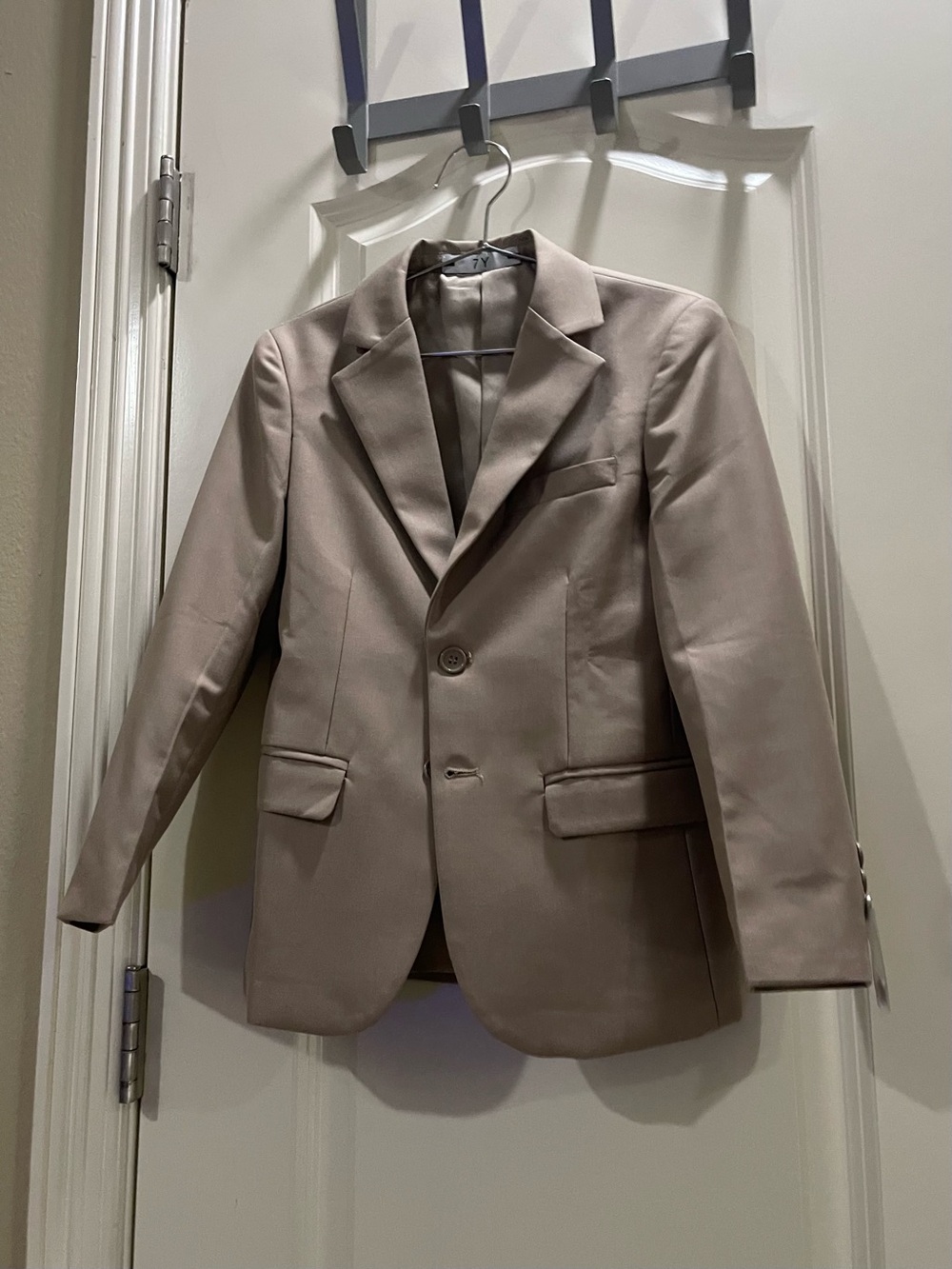 Boys Beige Single-Breasted Suit Jacket